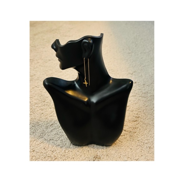 Gold Plated Stainless Steel Heartbeat Threader Earrings. NWOT - Picture 3 of 5